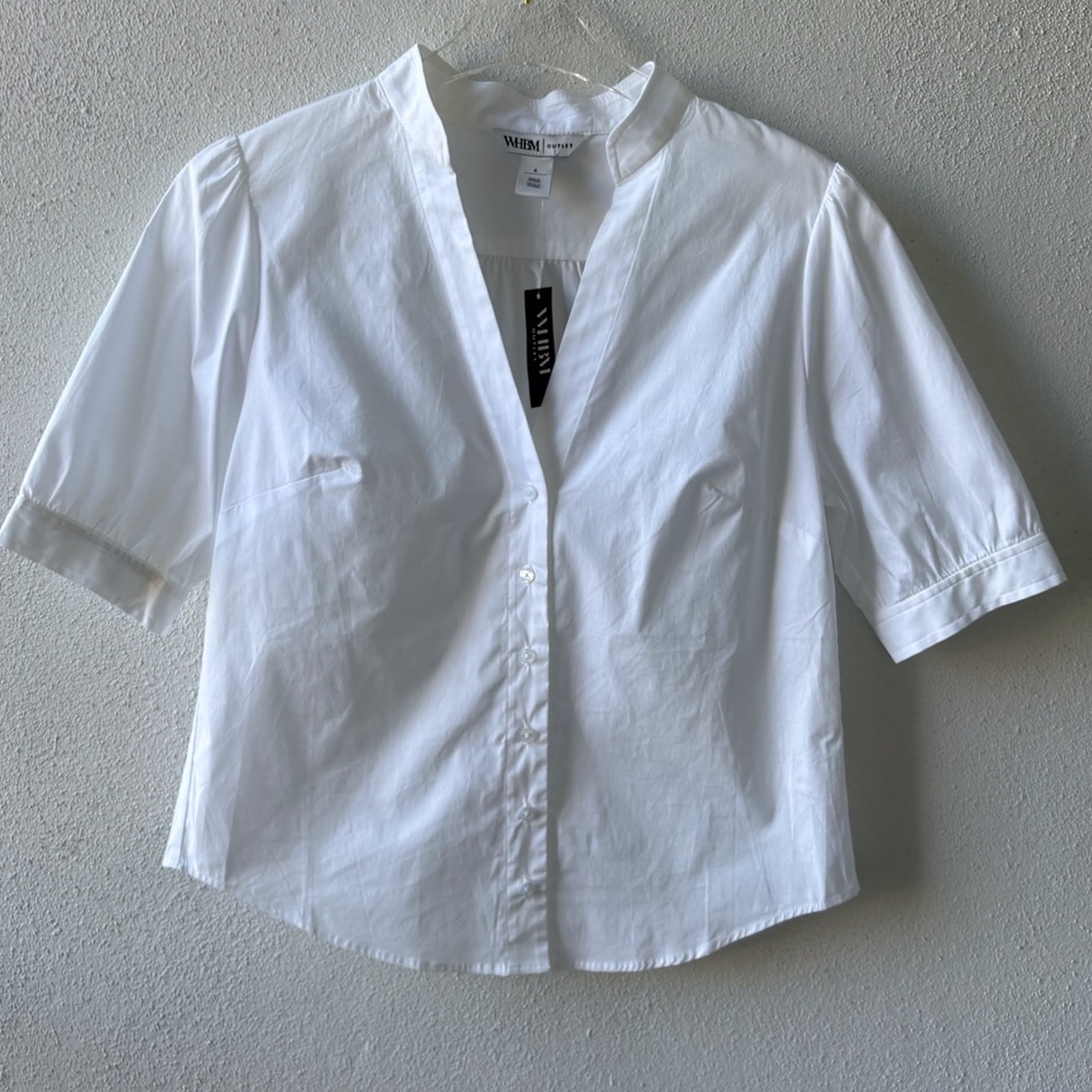White House Black Market SZ 6 White Elbow Sleeve Poplin Career Office Cotton NWT